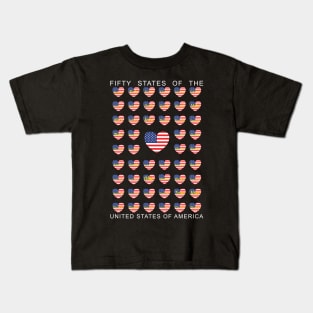 Fifty States American Flag Hearts Kids T-Shirt